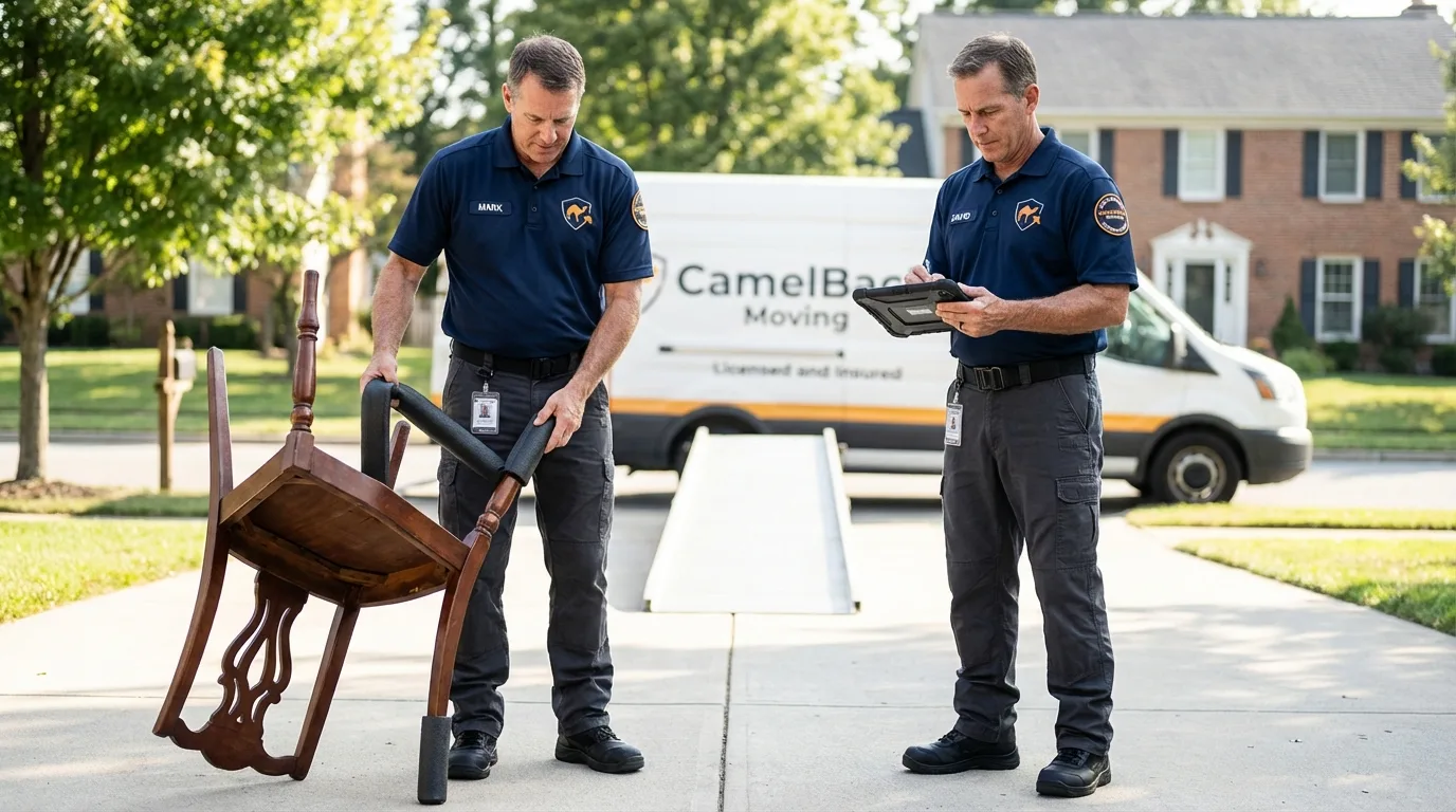 Movers inspecting furniture for damage prevention before loading in Park Ridge, IL