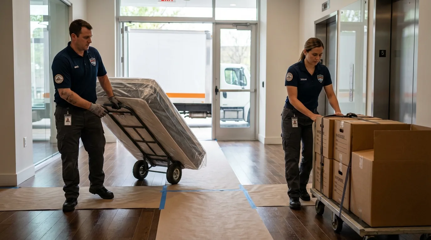 Professional apartment movers loading elevator in Park Ridge, IL